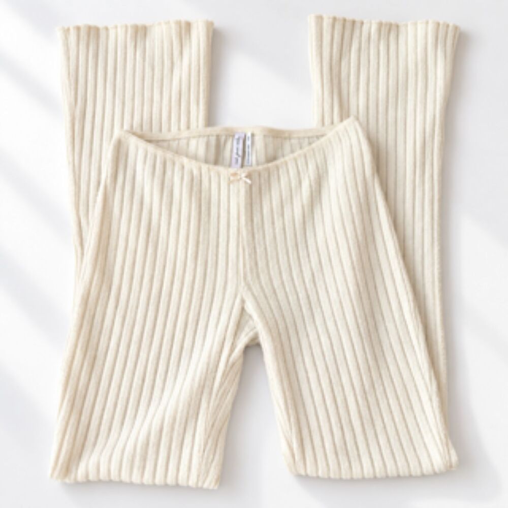 Out From Under Cream Ribbed Knit Flare Pants Size Small